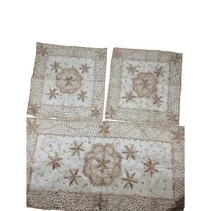 Table Runner and 2 Place Mats Embroidered Gold Beaded Accents, Indian or Persian